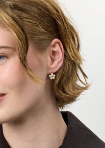 Flower earrings with Prasiolite and Pearl - gold plated