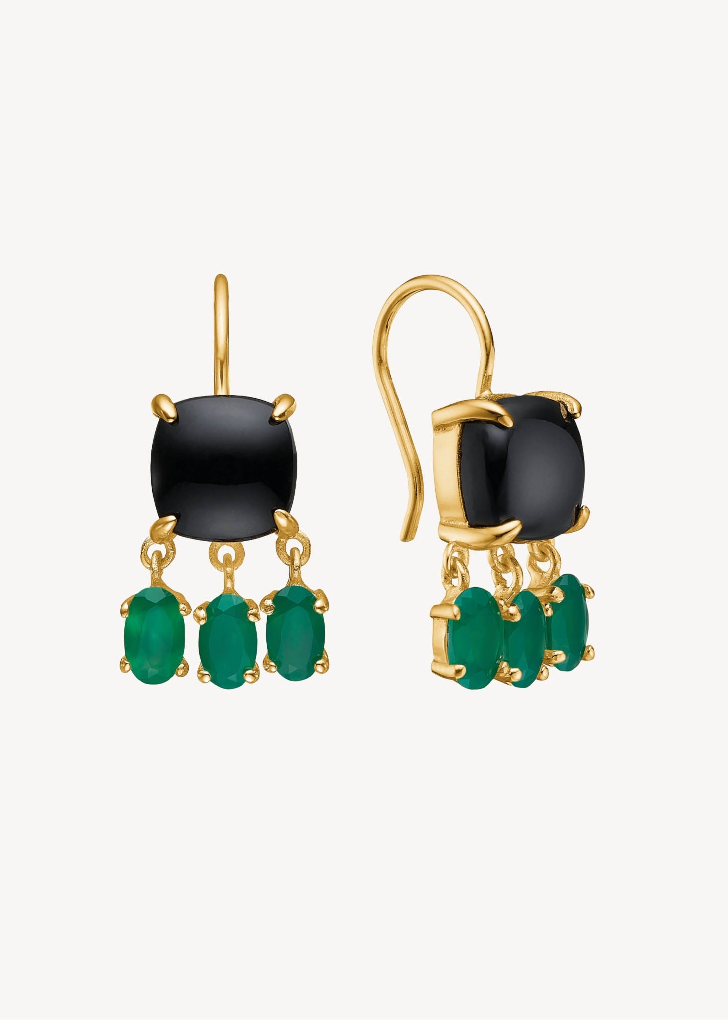 Marilyn earrings with Black Agate and Green Agate - gold plated