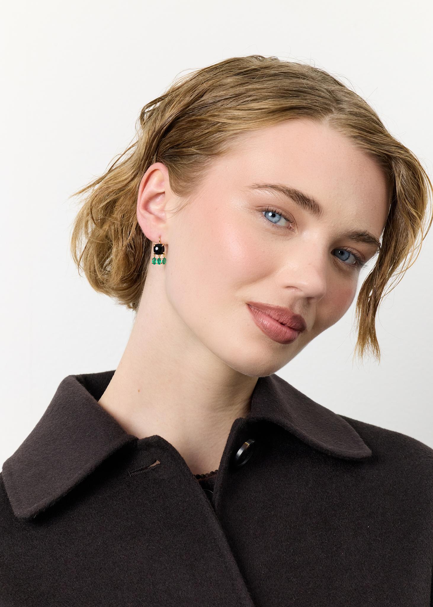 Marilyn earrings with Black Agate and Green Agate - gold plated
