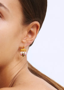 Mirage earrings with Labradorite, Chrysoprase, Pearl, and Tourmaline - gold plated