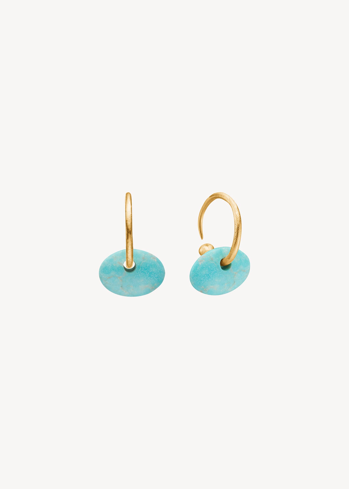 Huggie hoop earrings in gold with recycled Turquoise gemstones for him and her in Danish design, perfect gift for her and gift for him 