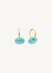 Huggie hoop earrings in gold with recycled Turquoise gemstones for him and her in Danish design, perfect gift for her and gift for him 