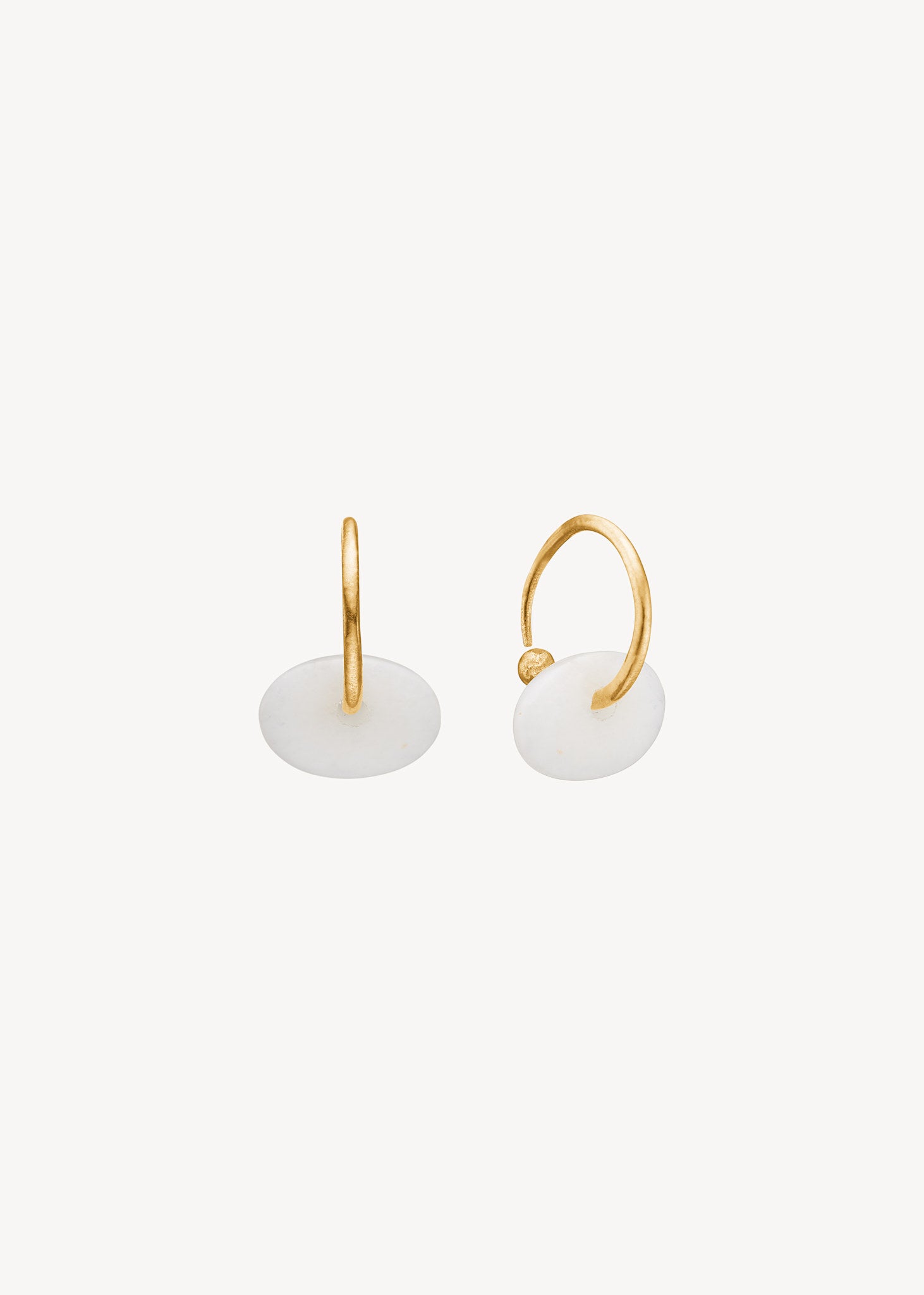 Huggie hoop earrings in gold with recycled White Jade gemstones for him and her in Danish design, perfect gift for her and gift for him 