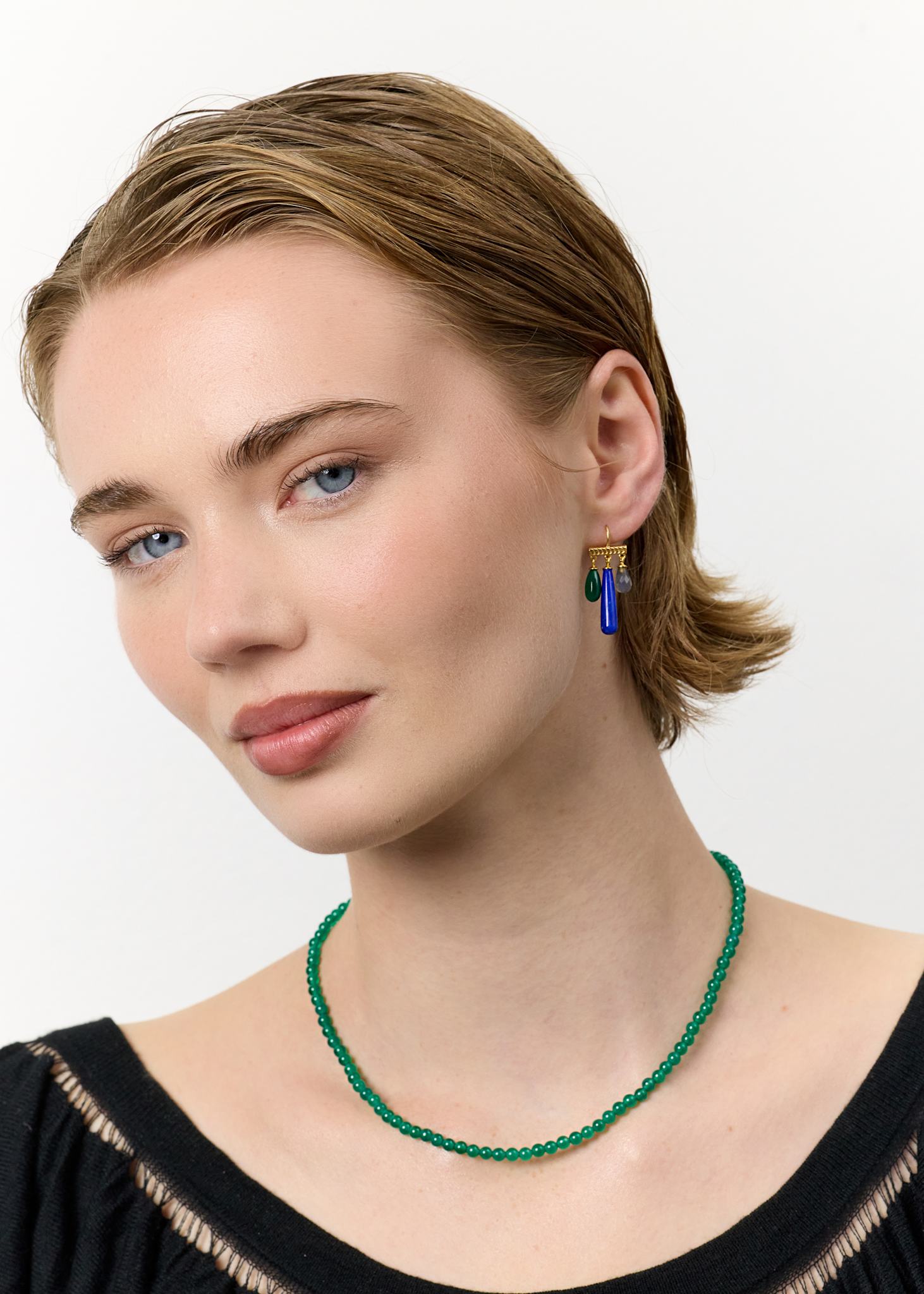 Mirage earrings with Labradorite, Lapis Lazuli and Green Agate - gold plated