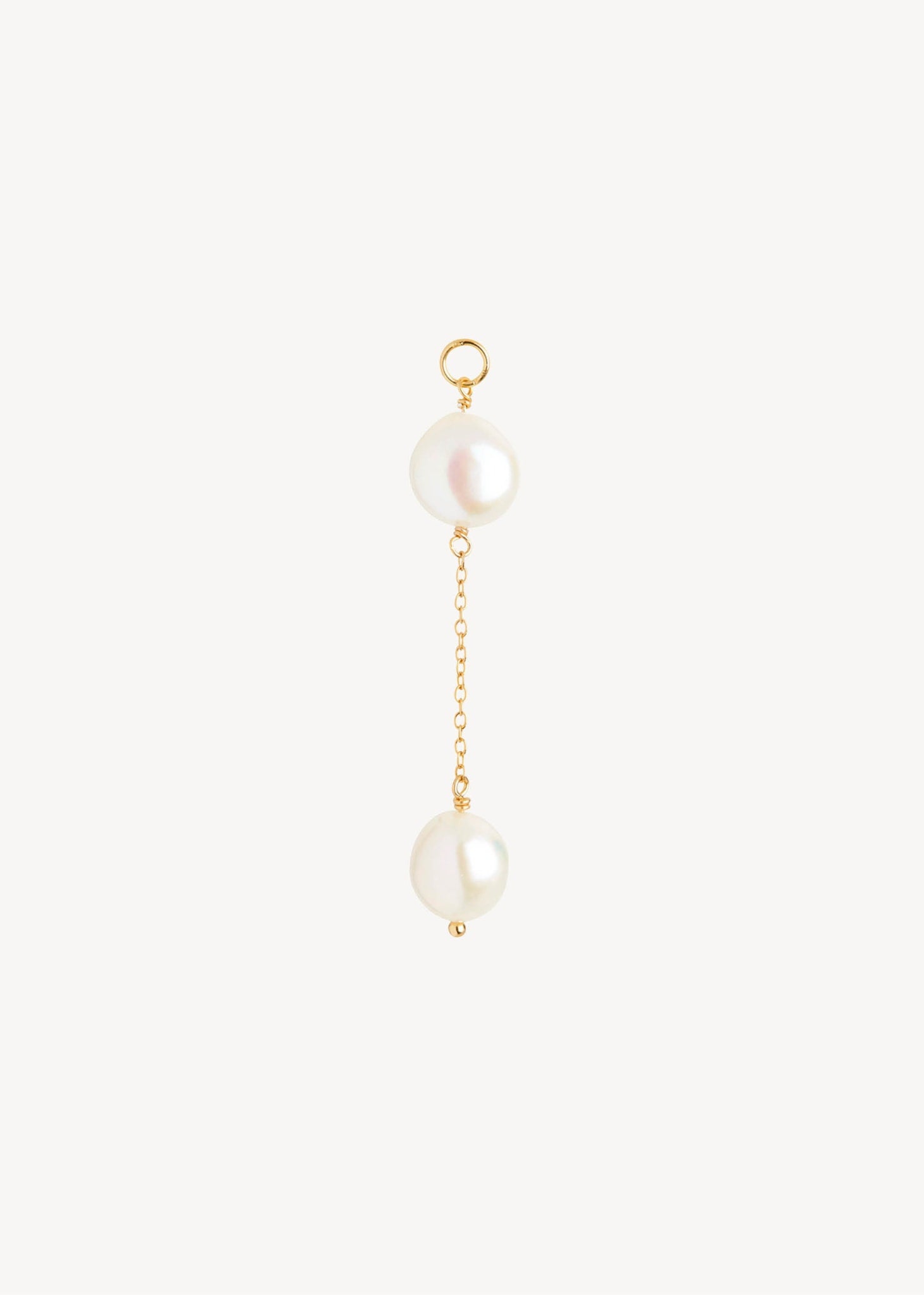 Long charm and pendant for necklaces and hoops in gold plated silver with two baroque freshwater pearls