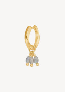 Hoop og charm øreringe fra carré jewellery med labradorit charms til øreringe i guldbelagt sterling sølv 