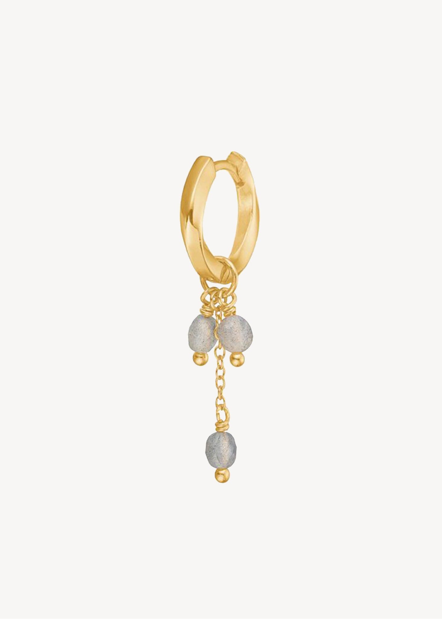 Lange hængeøreringe med hoop og charms fra carré jewellery i guld med labradorit ædelsten 