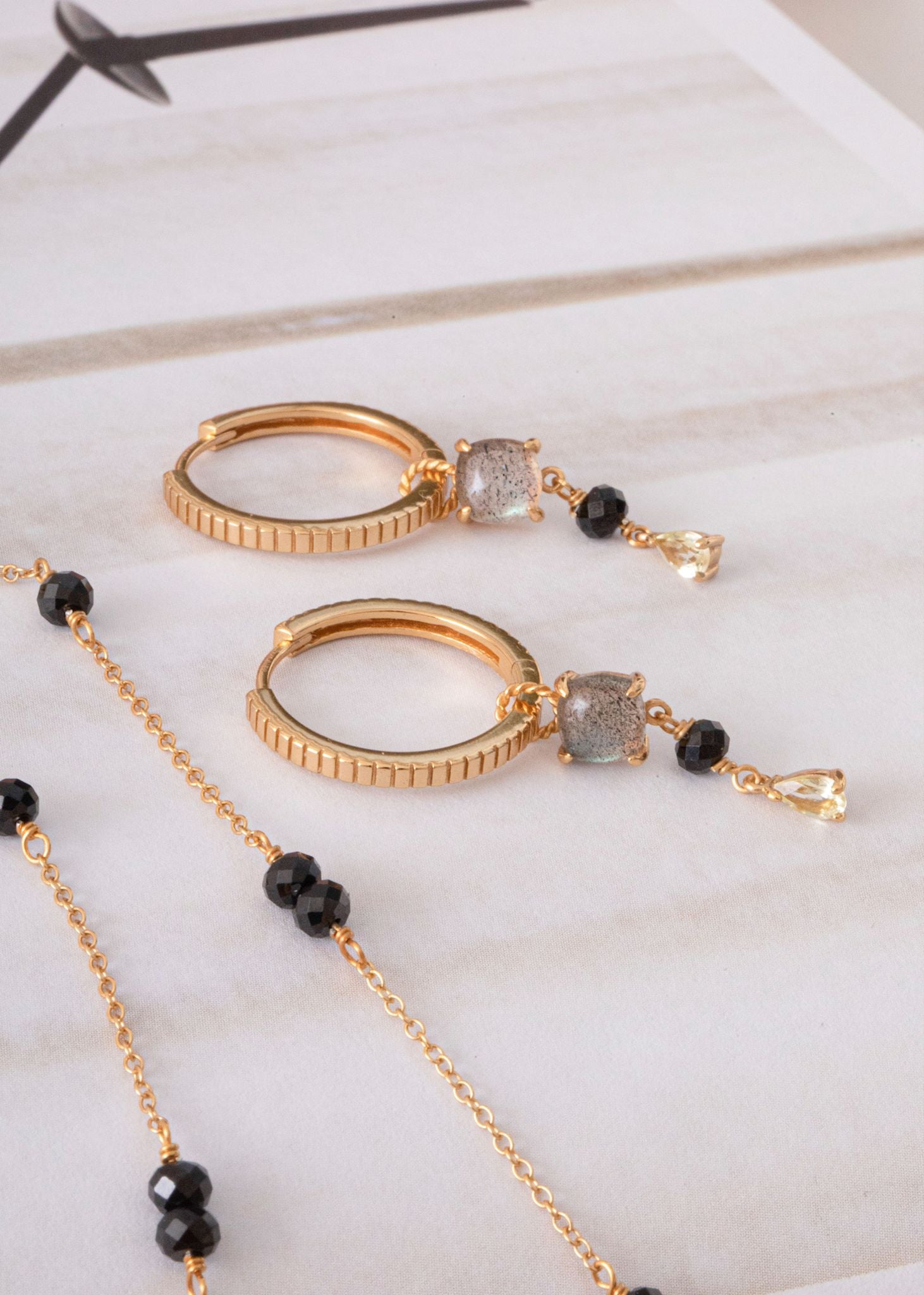 Isodore charm with Labradorite, Spinel and Lemon Quartz - gold plated