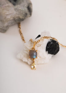 Maeve pendant with Labradorite and Lemon Quartz - gold plated