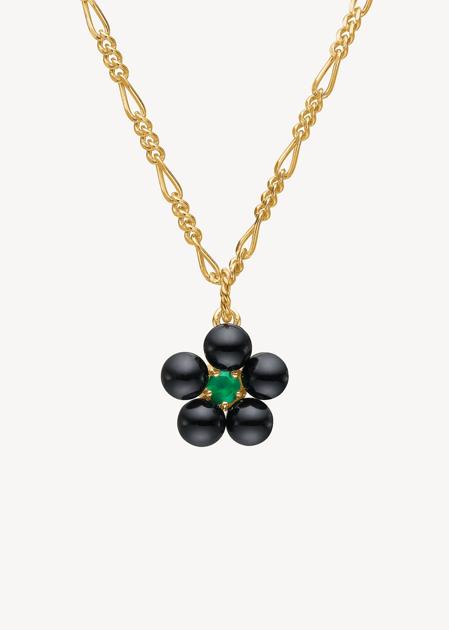Flower pendant with Black Agate and Green Agate - gold plated