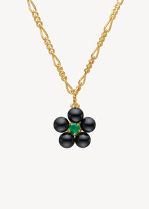 Flower pendant with Black Agate and Green Agate - gold plated