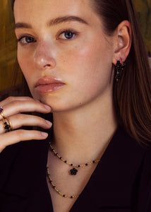 Flower pendant with Black Agate and Green Agate - gold plated