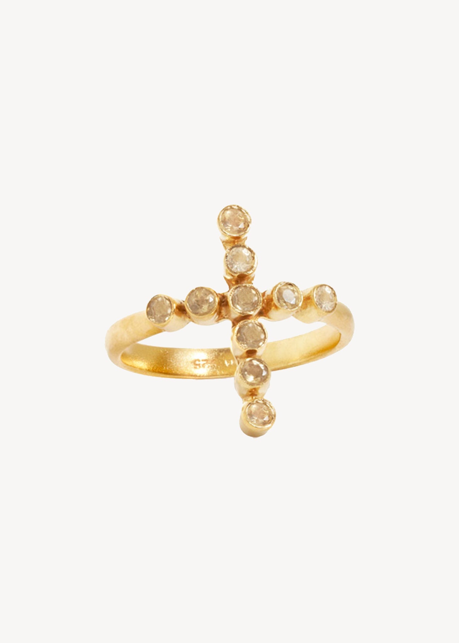 Gold plated sterling silver ring with november's birthstone, yellow citrine in a cross shape on sale, perfect gift for her