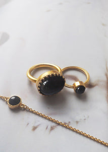 Ceos ring with Black Agate - gold plated