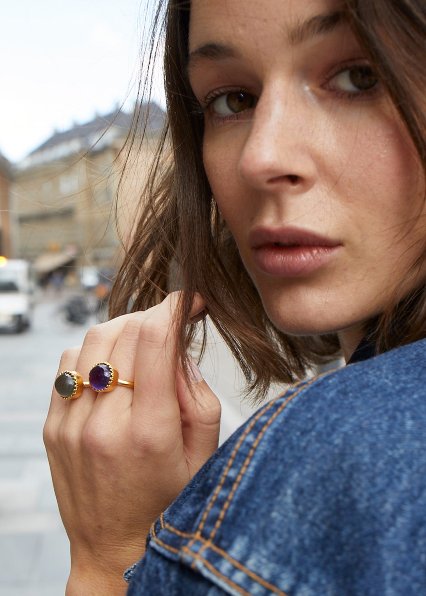 Ceos ring with Grey Moonstone - gold plated