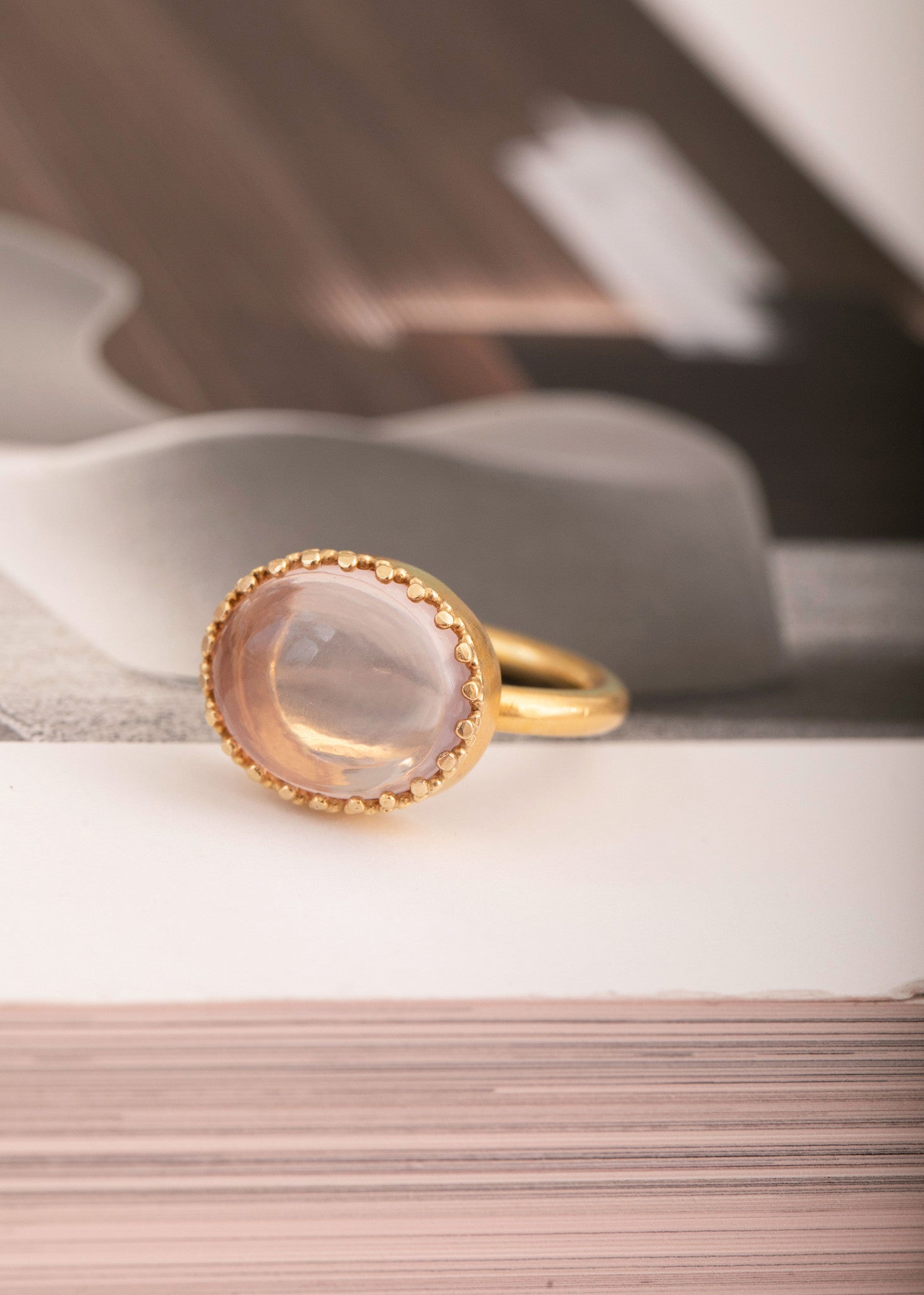 Ceos ring with Rose Quartz - gold plated