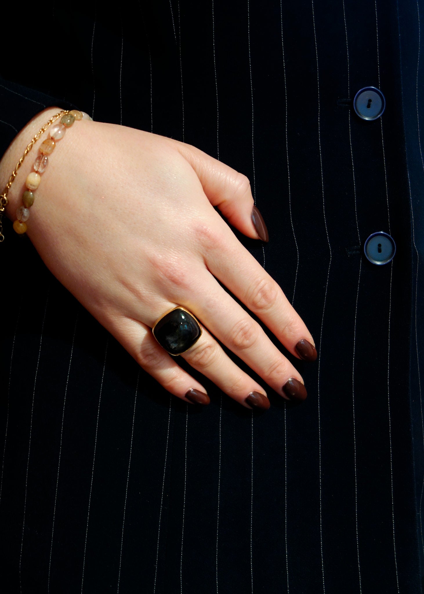 Luna ring with Hypersthene - gold plated