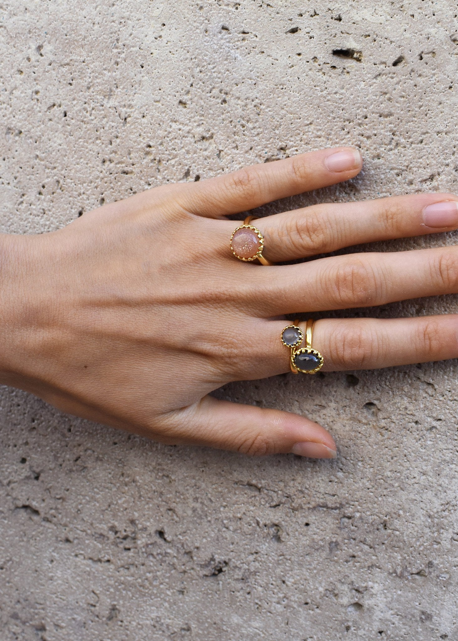 Lana ring with Grey Moonstone - gold plated