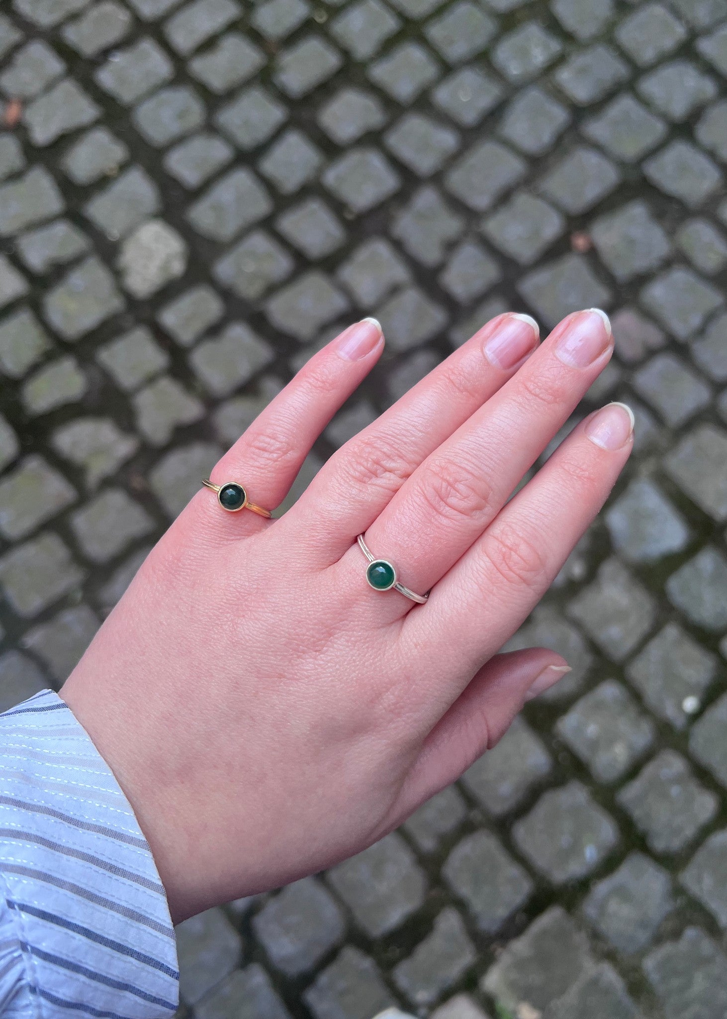 Archive ring with Green Agate - gold plated