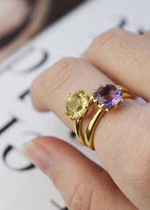 Cushion ring with Lemon Quartz - gold plated