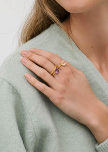 Cushion ring with Rose Quartz - gold plated