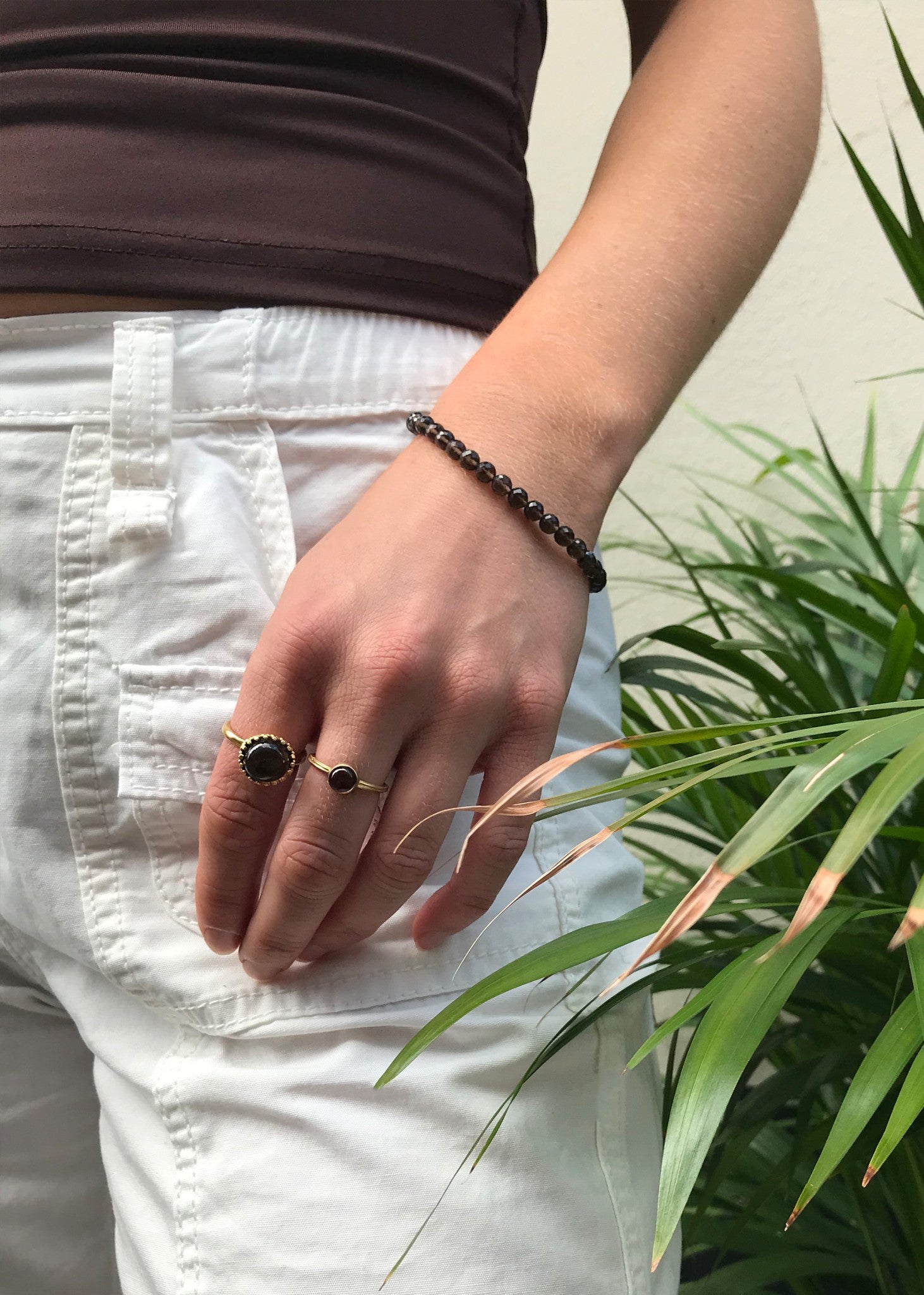 Aelia ring with Smokey Quartz - gold plated