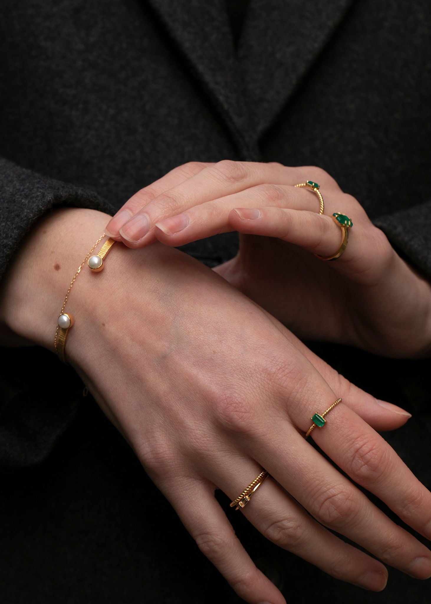 Alaia ring with Green Agate - gold plated