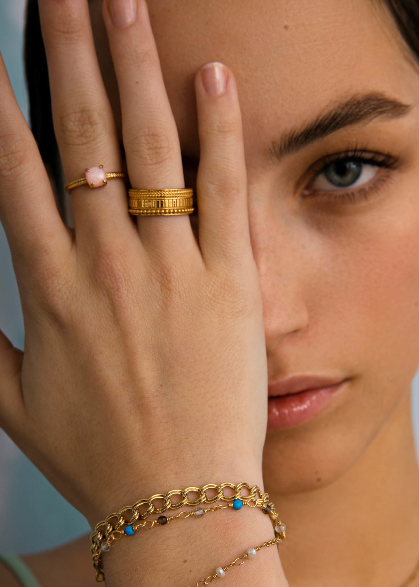 Reef ring with Pink Opal - gold plated