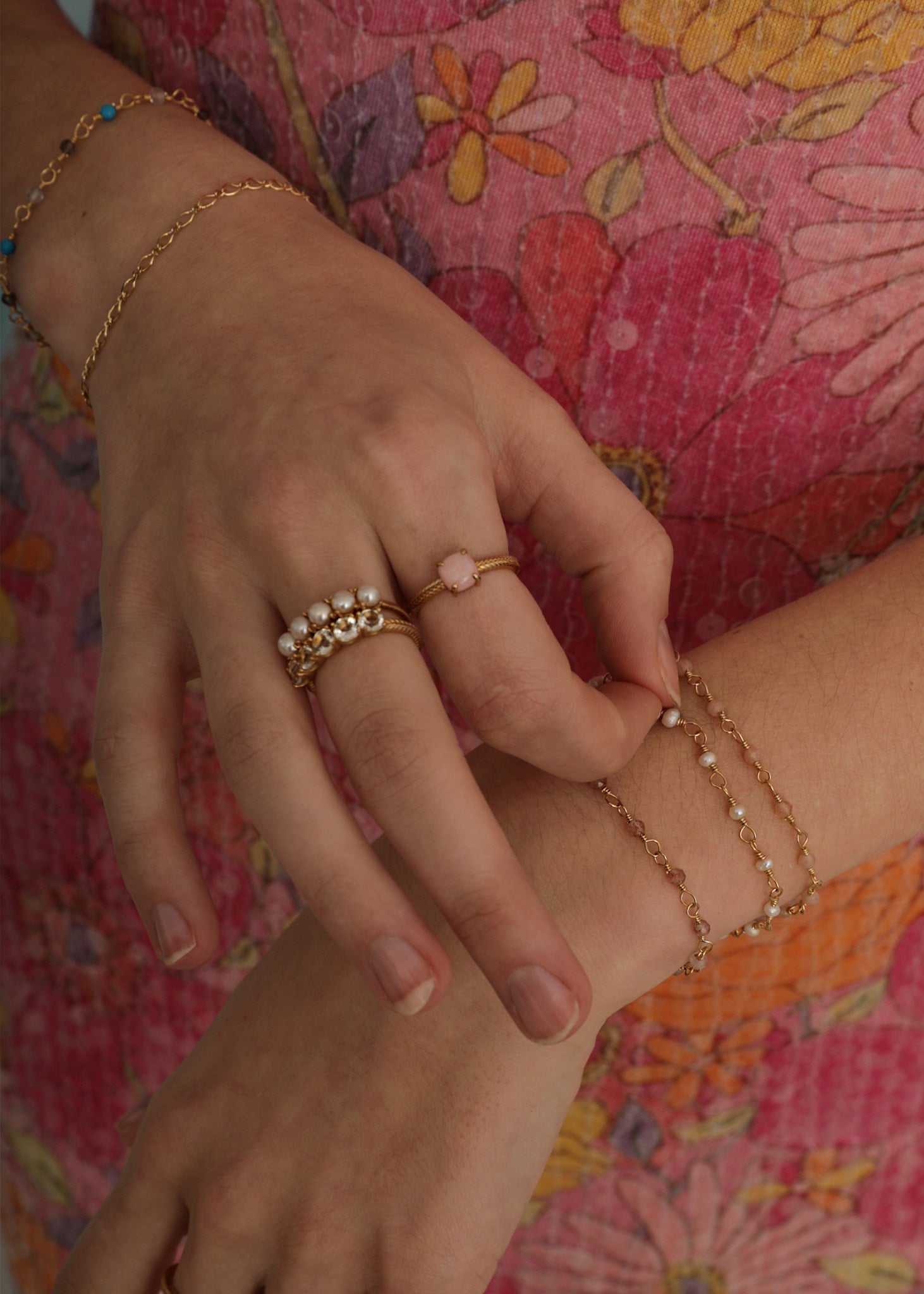 Reef ring with Pink Opal - gold plated