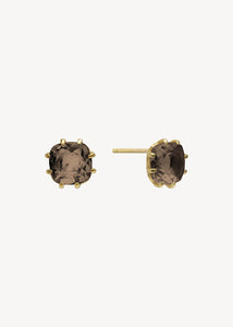 Cusion ear studs with Smokey Quartz - gold plated