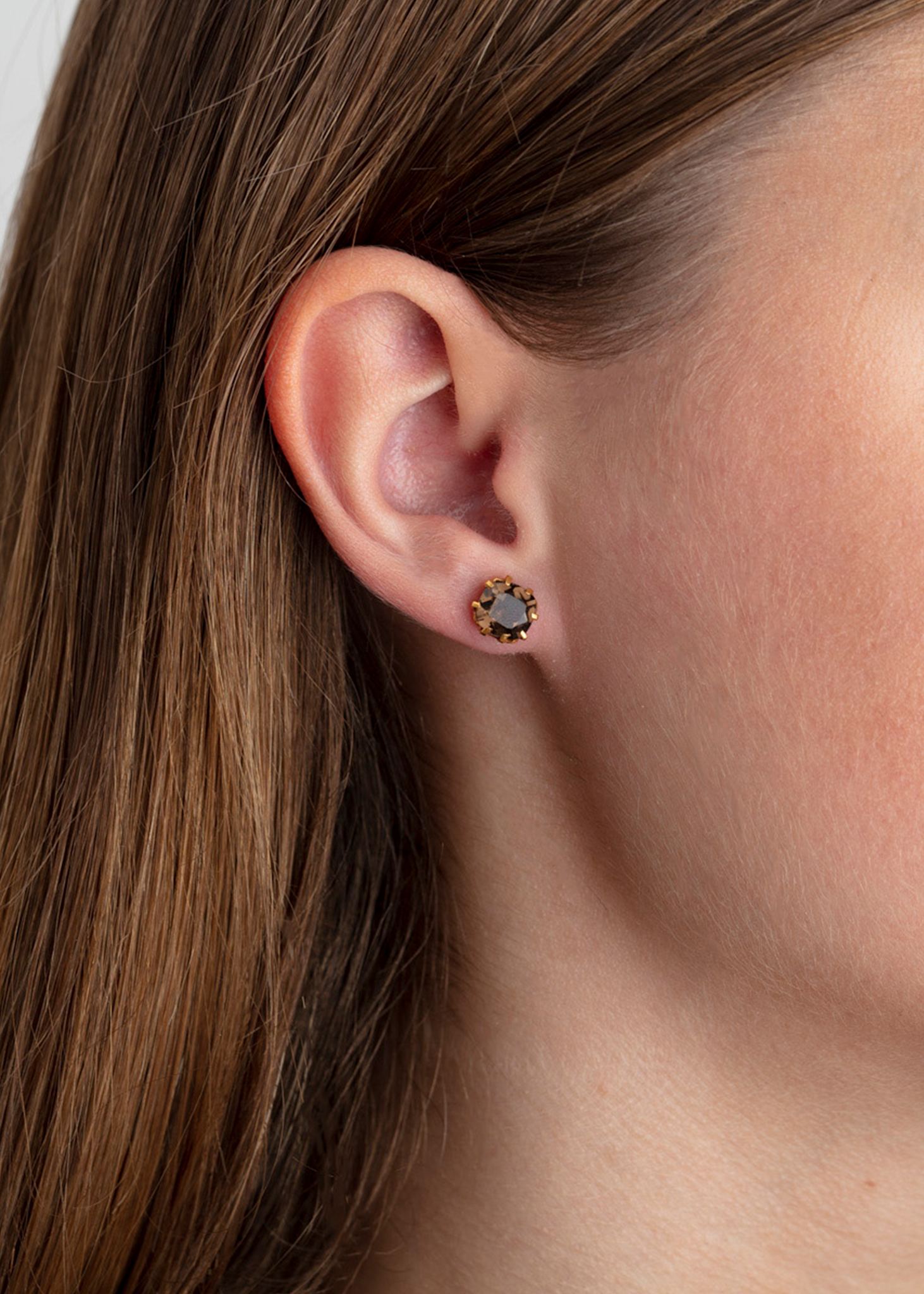 Cusion ear studs with Smokey Quartz - gold plated