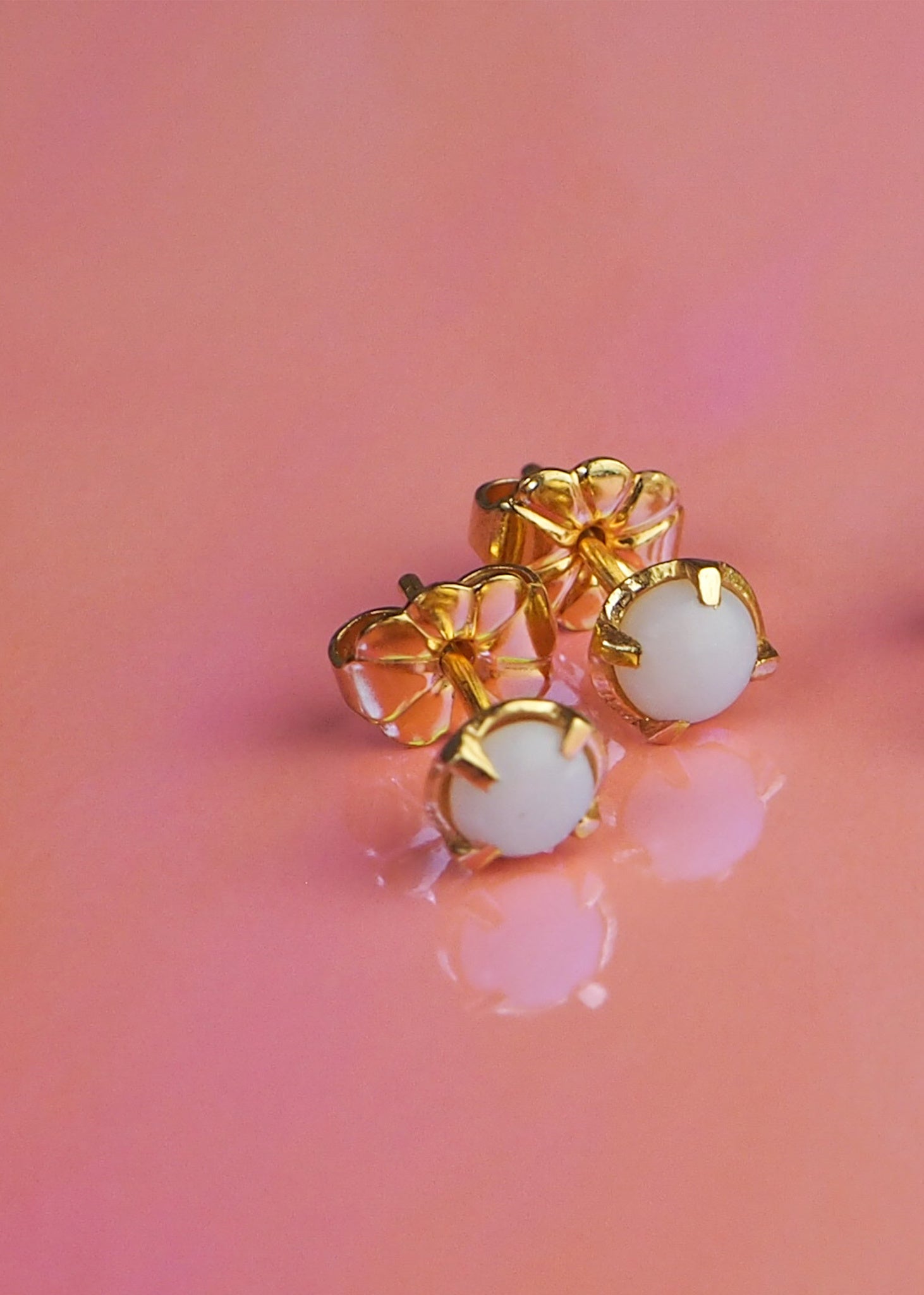 Candy ear studs with white Opal - gold plated