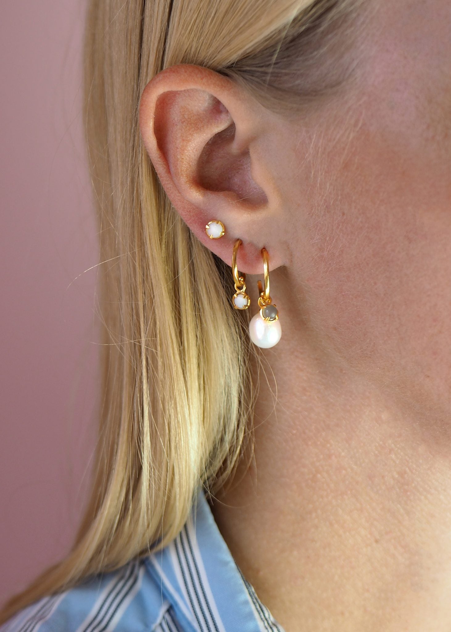 Ayla hoops with Grey Moonstone - gold plated