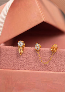 November ear stud with Blue Topaz and Citrine - gold plated