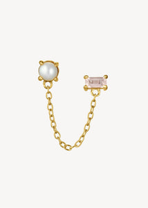 Phoebe ear stud with Rose Quartz and Pearl - gold plated