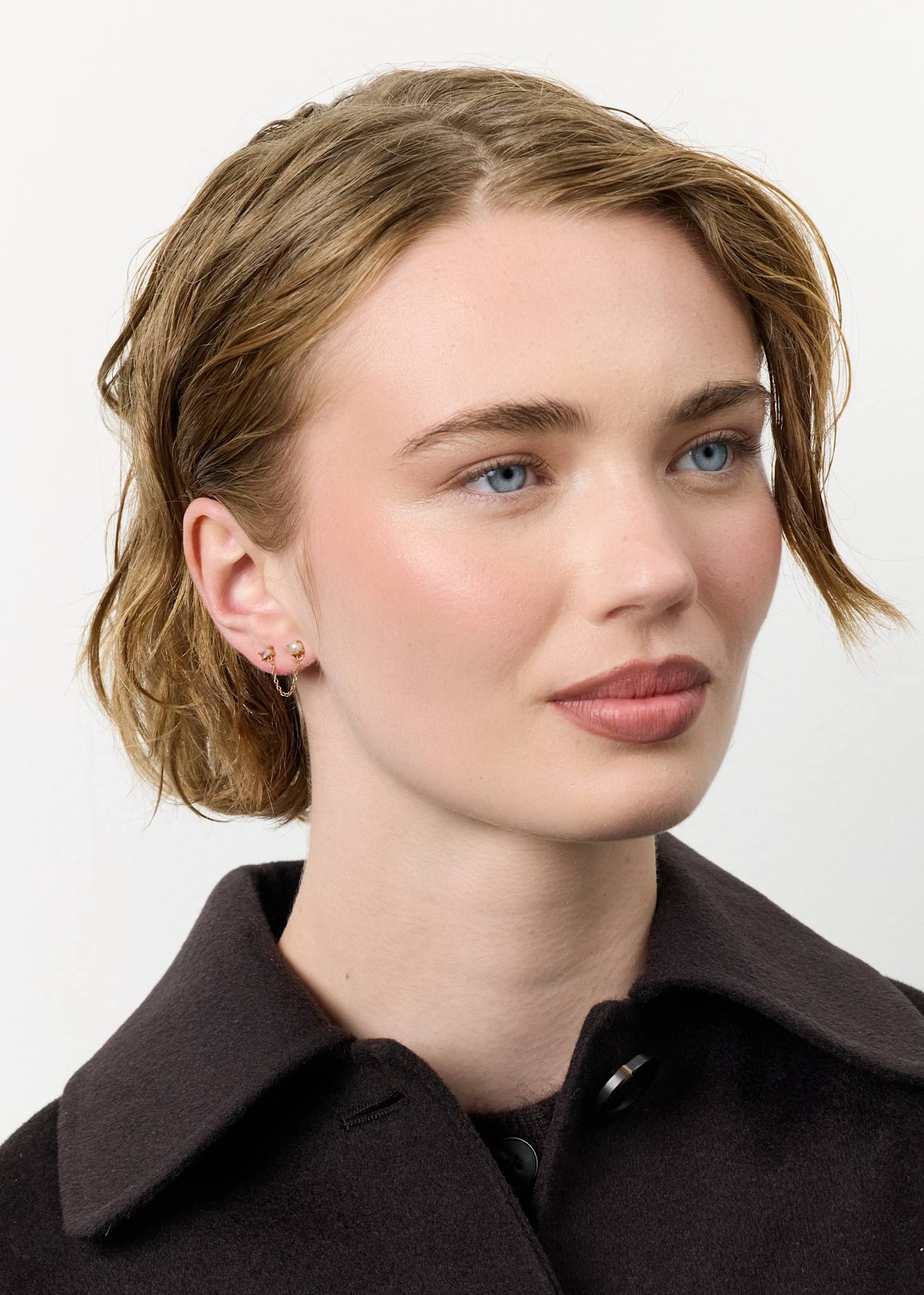Phoebe ear stud with Rose Quartz and Pearl - gold plated