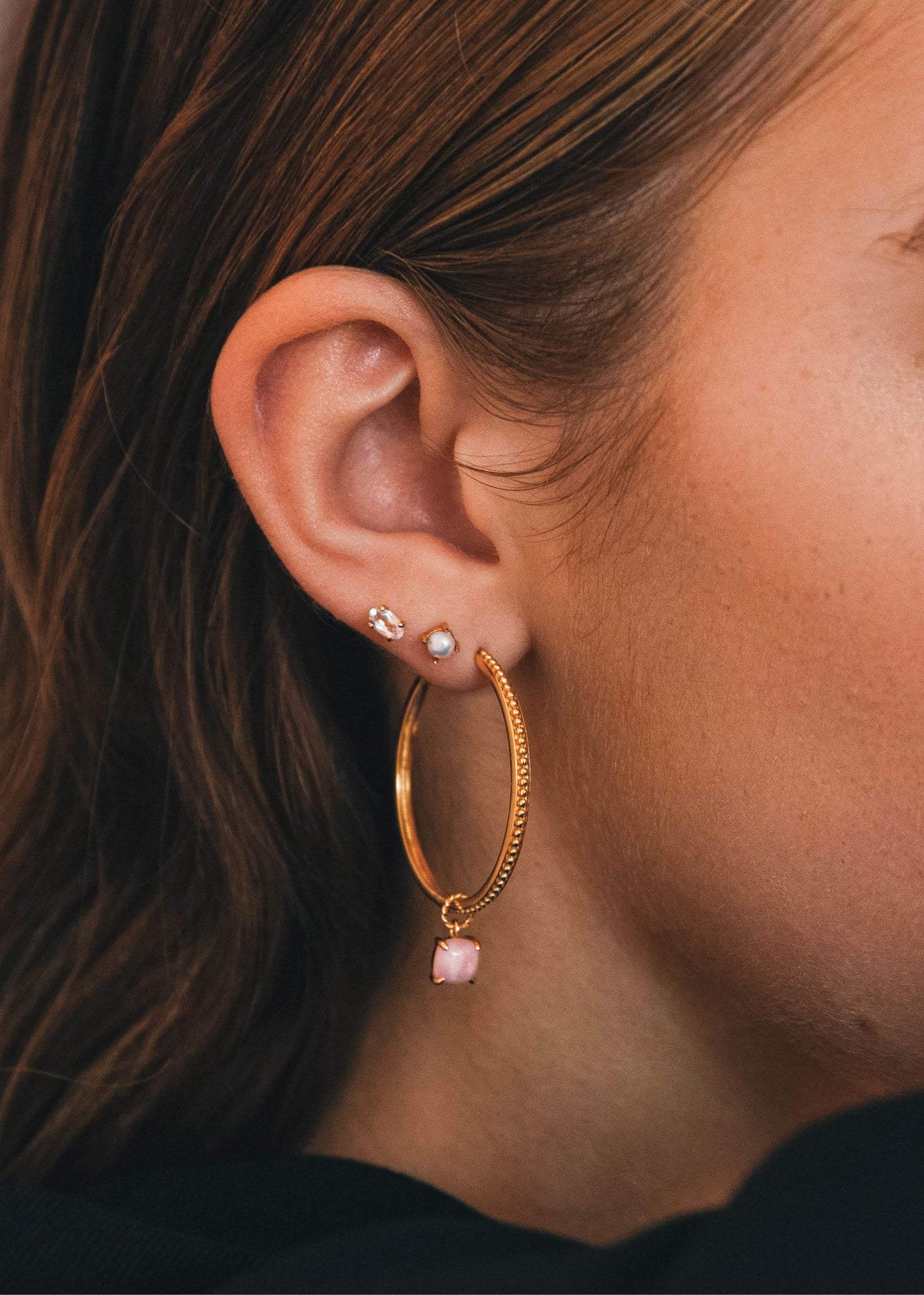 Esther ear stud with Rose Quartz - gold plated