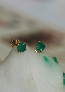 Pasha ear stud pair with Green Agate - gold plated