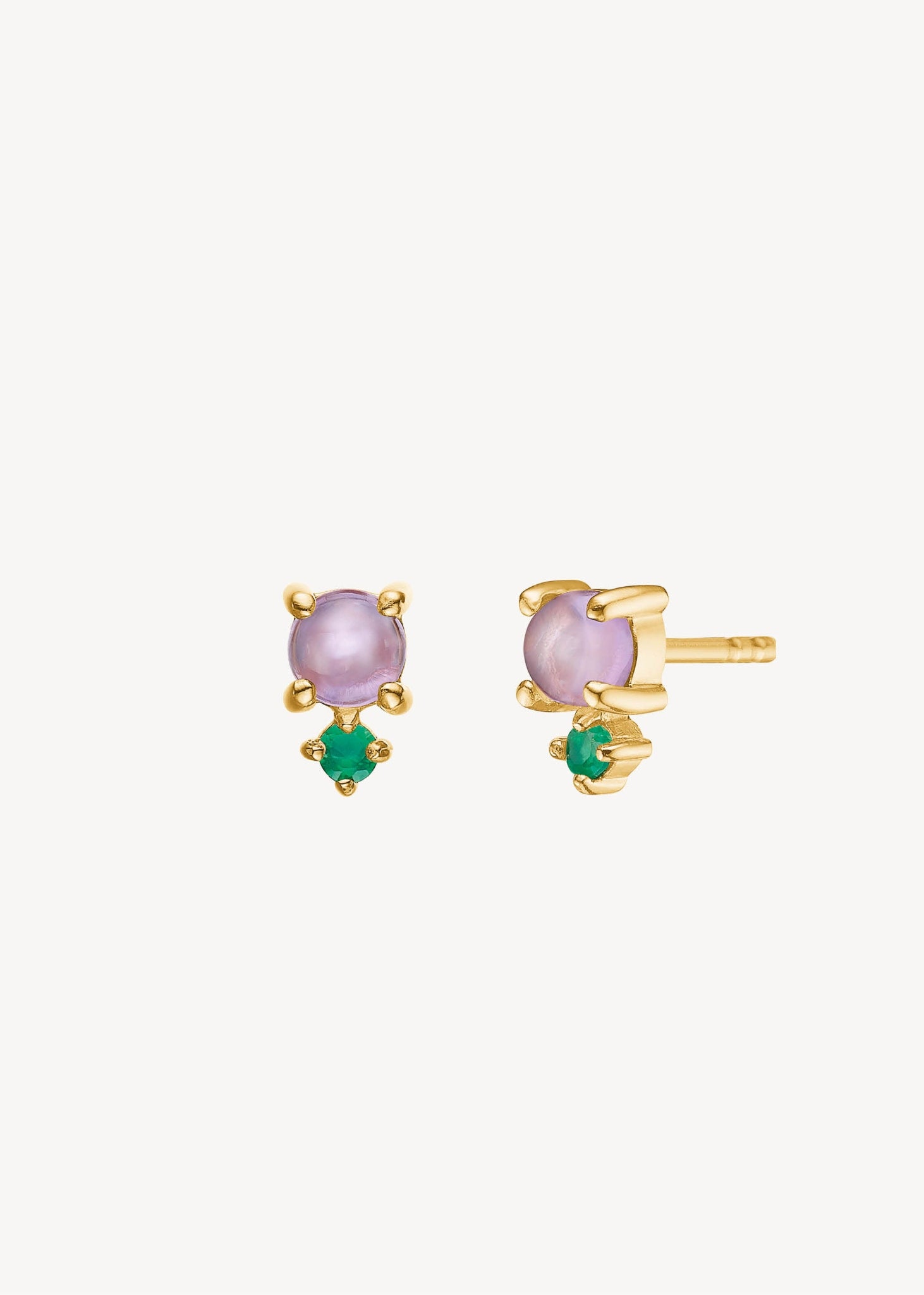 Bon Bon ear studs with Amethyst and Green Agate - gold plated