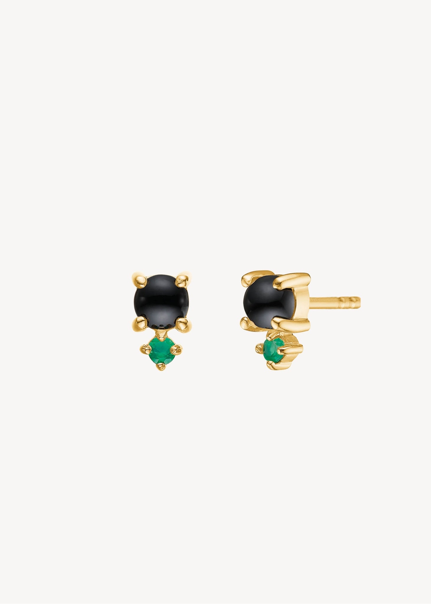 Bon Bon ear studs with Green Agate and Black Agate - gold plated