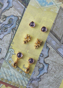 Gem ear studs with Amethyst - gold plated