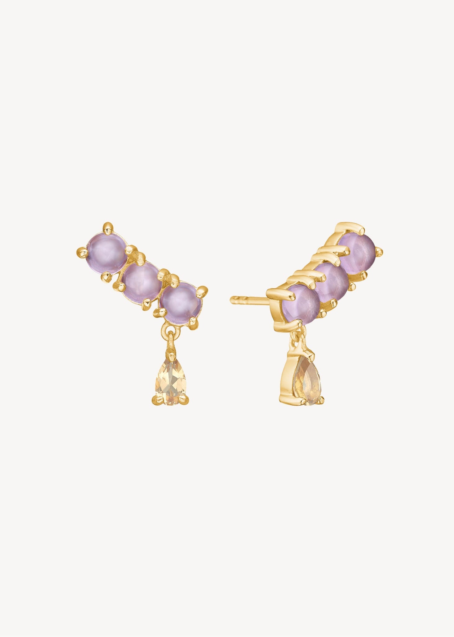 Leoni ear studs with Amethyst and Champagne Quartz - gold plated