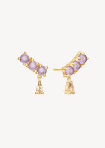Leoni ear studs with Amethyst and Champagne Quartz - gold plated