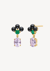 Grace ear studs with Green Agate, Black Agate, and Amethyst - gold plated