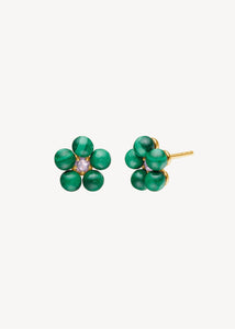 Flower ear studs with Amethyst and Malachite - gold plated