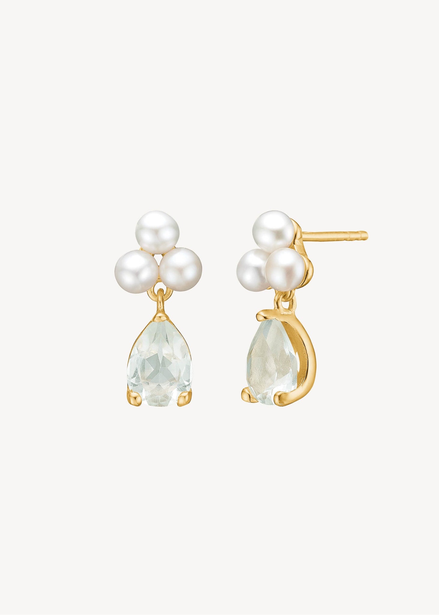 Marina ear studs with Pearl and Prasiolite - gold plated