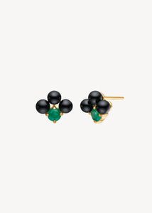 Anemone ear studs with Green Agate and Black Agate - gold plated