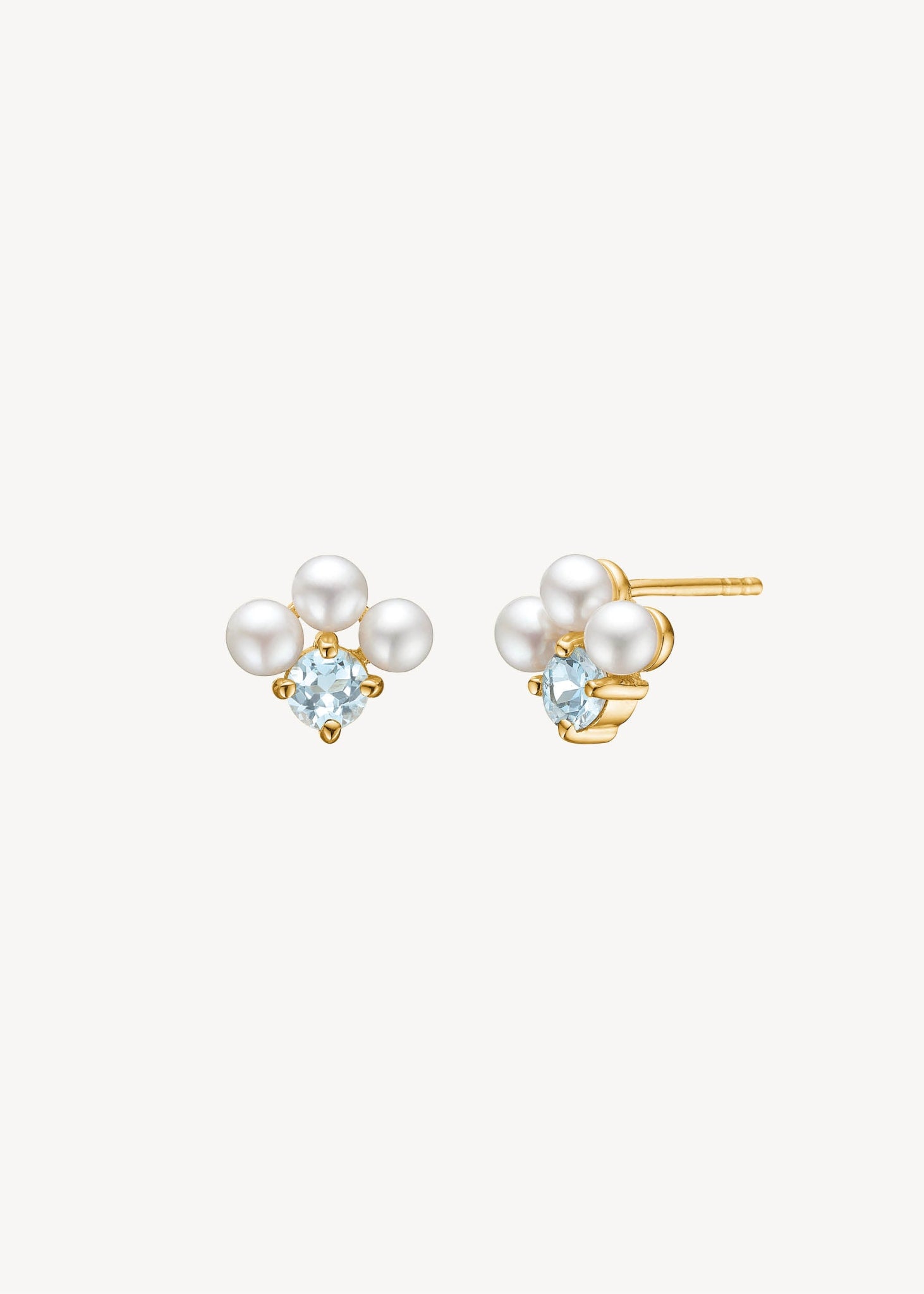 Anemone ear studs with Pearl and Blue Topaz - gold plated