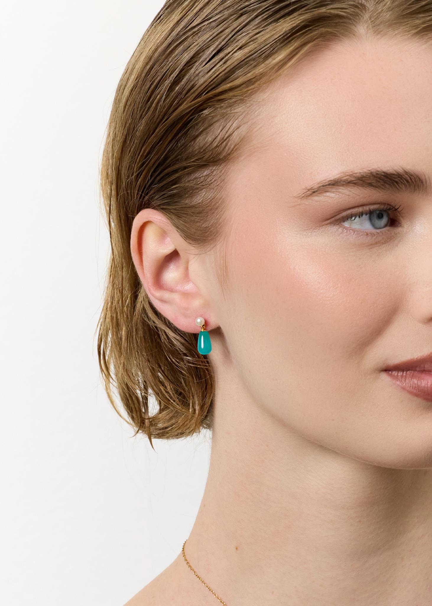 Lula ear studs with Pearl and Amazonite - gold plated