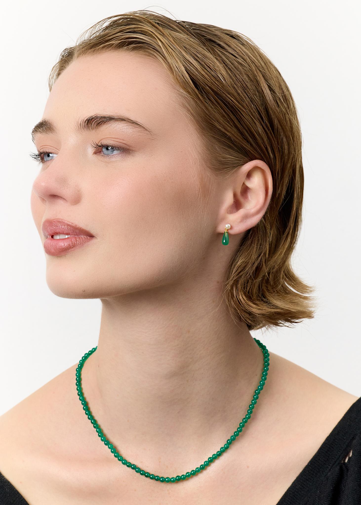 Lula ear studs with Pearl and Green Agate - gold plated